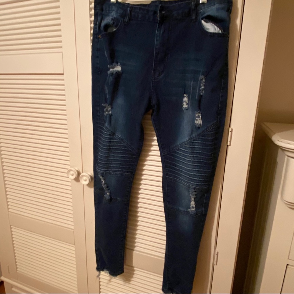 MILITARY HIPPIE Distressed Moto Jeans - Picture 2 of 6